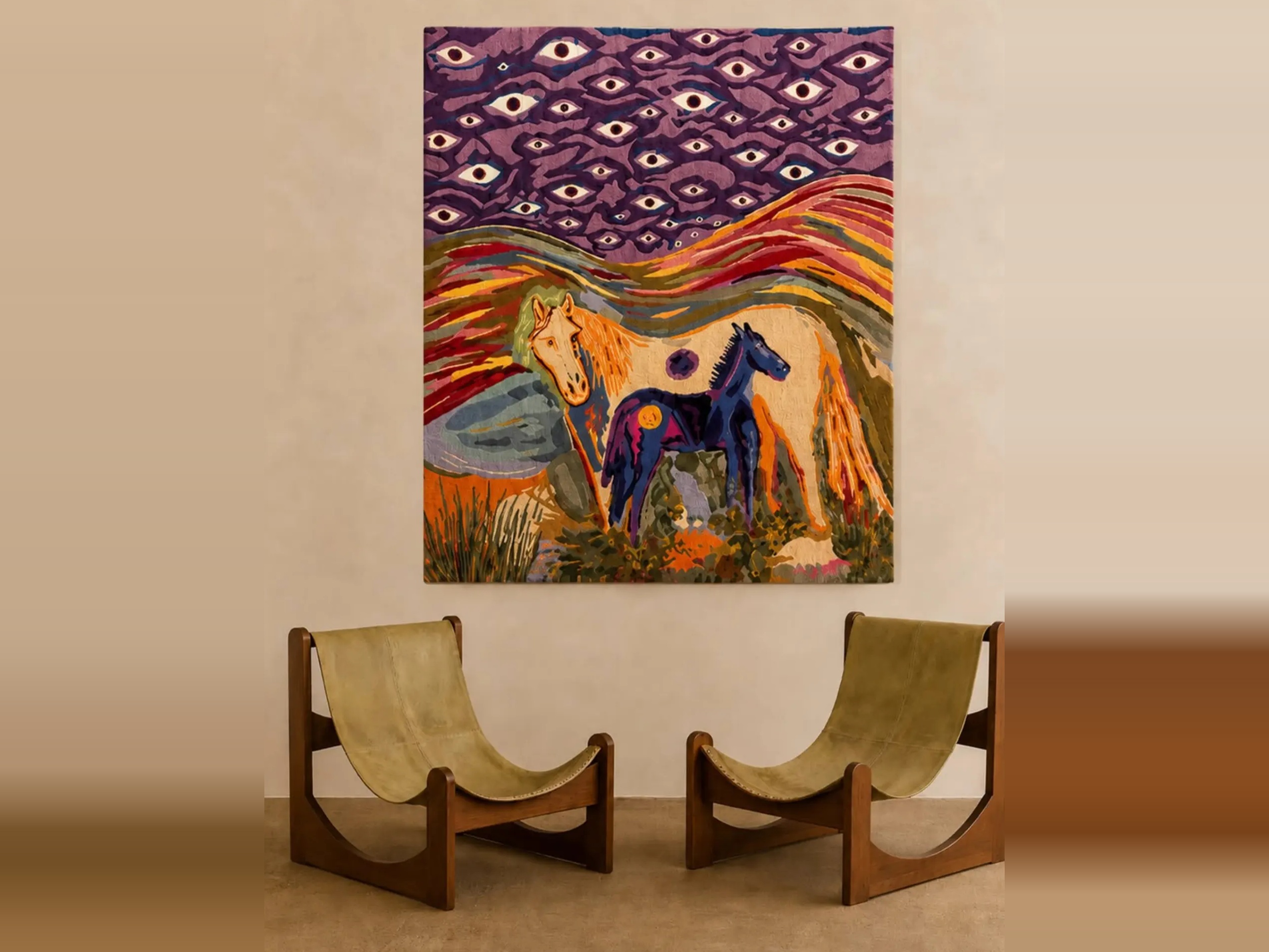 FLOCCUS collaboration — handwoven tapestry installed on wall