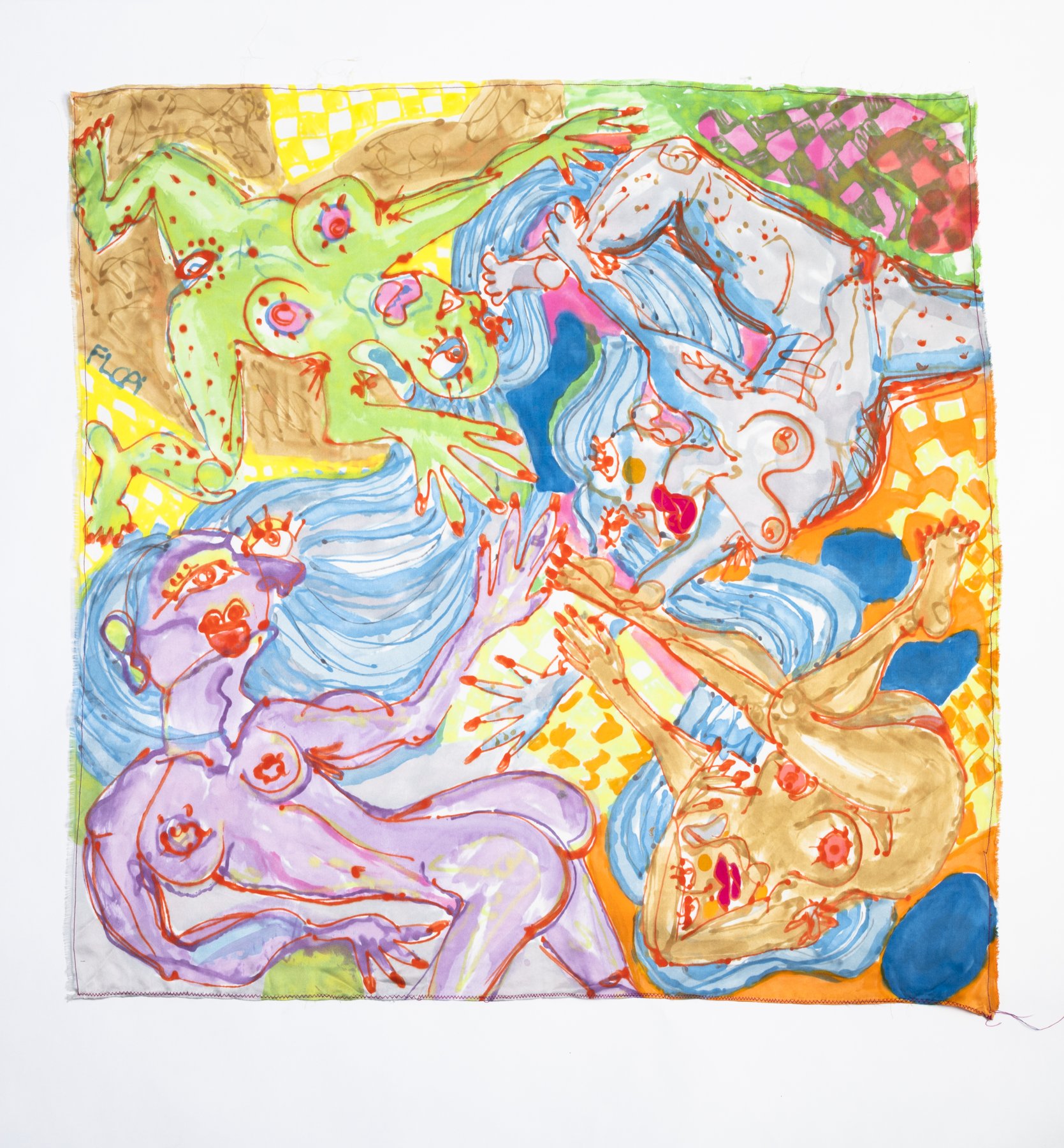 Connected by Blue Hair — 36 × 36 in charmeuse scarf
