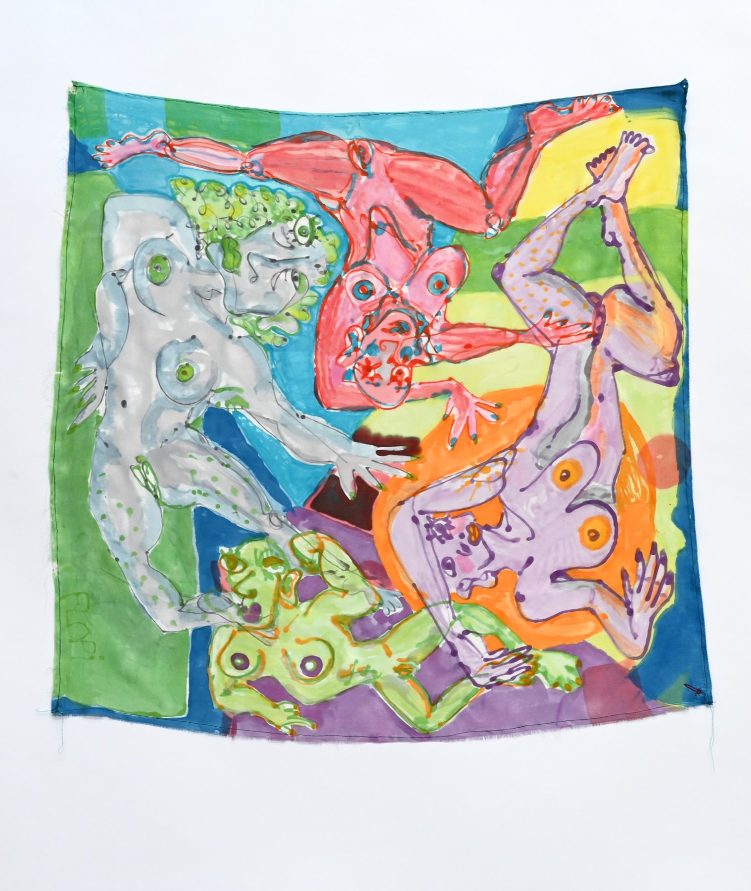 Color Block Bald Ladies & The Green Curly One — charmeuse silk scarf