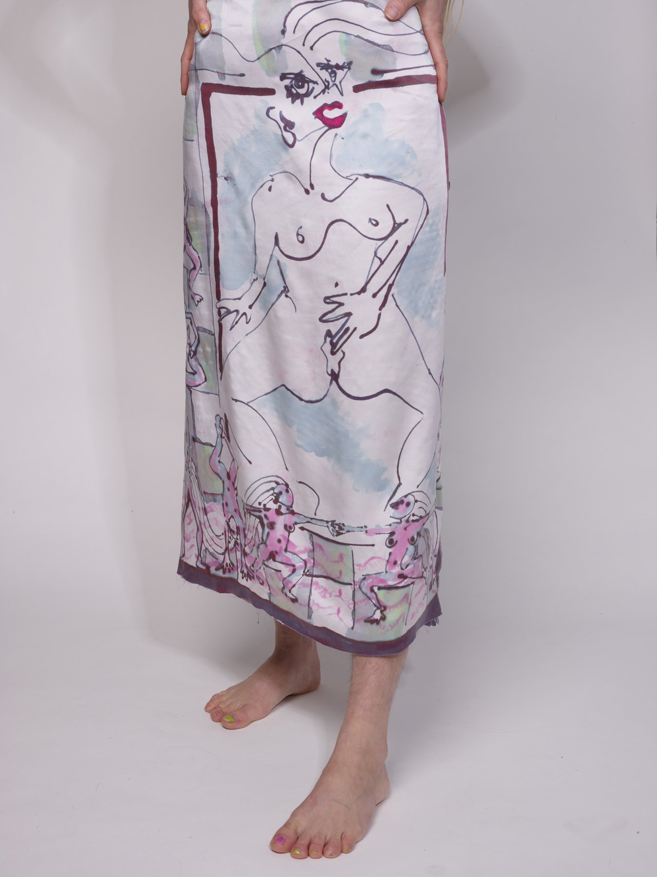 An Ode To Masturbation — hand-painted silk scarf, 36 × 36 in, raw edges