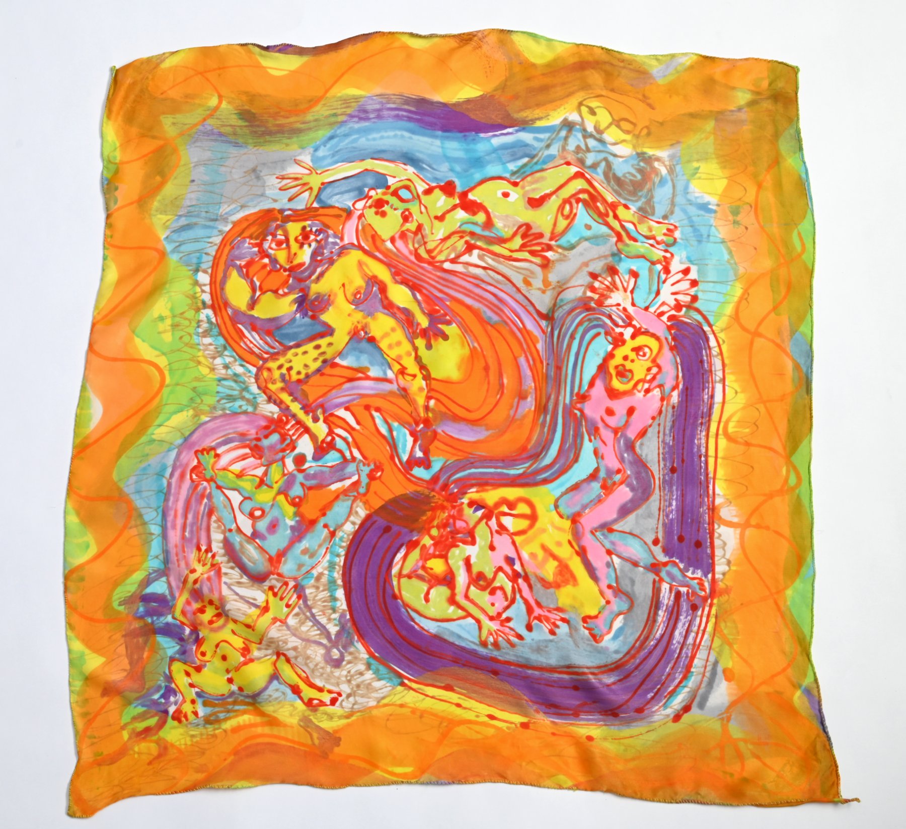 Connected by Purple Hair, hand-painted silk scarf
