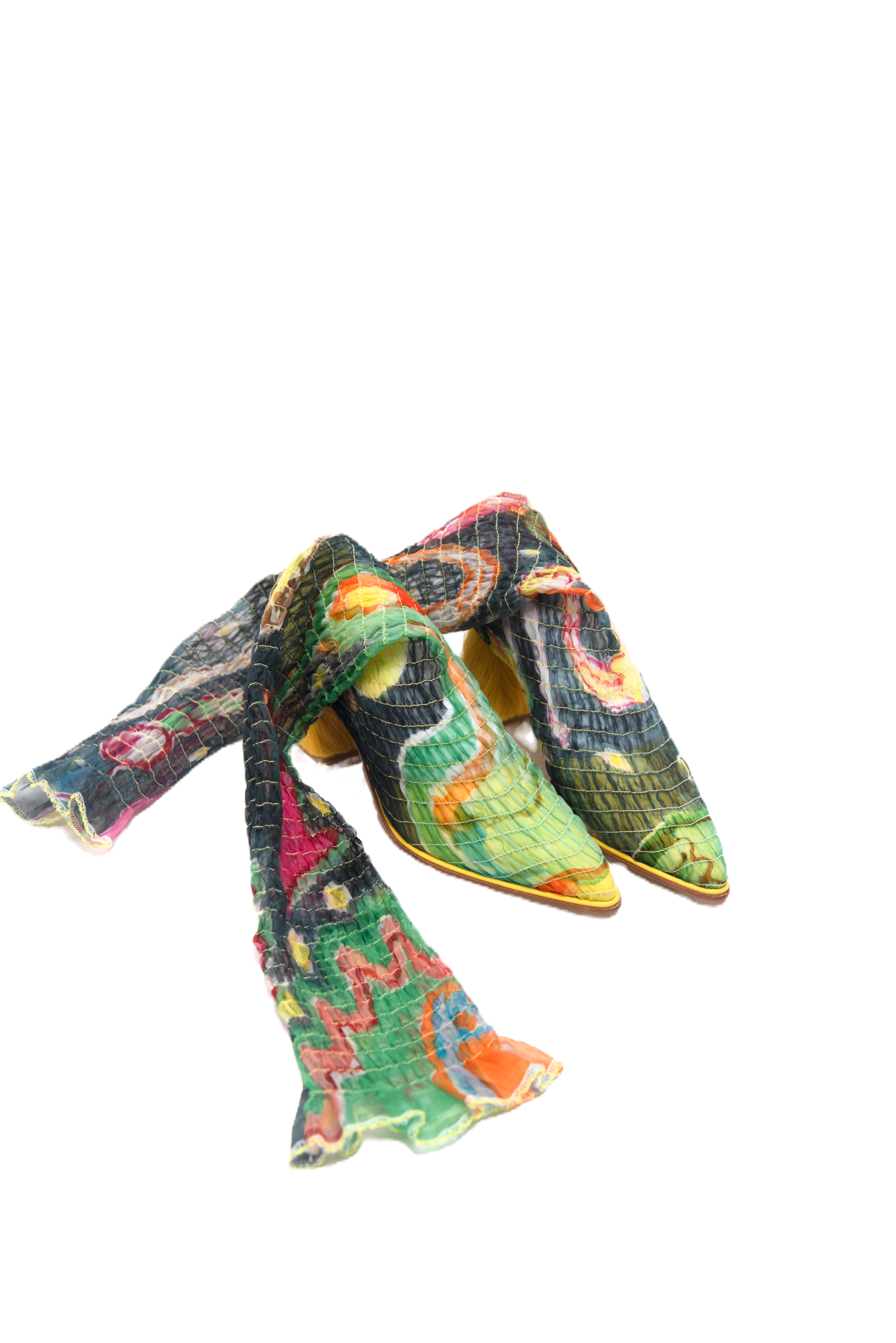 Love Me Boots, hand-painted silk wearable sculpture